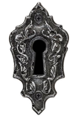 Anahtar deliğinde karanlık, dekoratif tasarım ögesi, beyaz arkaplanda izole