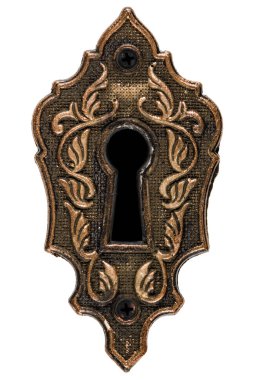 Anahtar deliğinde karanlık, dekoratif tasarım ögesi, beyaz arkaplanda izole