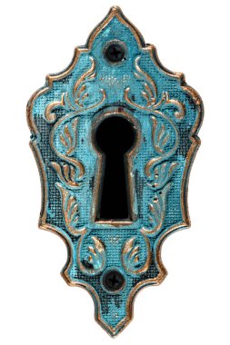 Anahtar deliğinde karanlık, dekoratif tasarım ögesi, beyaz arkaplanda izole