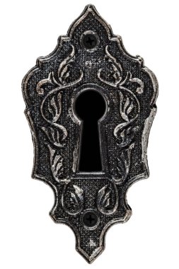 Anahtar deliğinde karanlık, dekoratif tasarım ögesi, beyaz arkaplanda izole