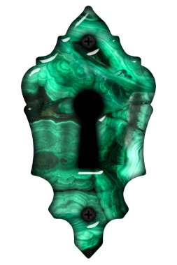 Anahtar deliğinde koyu renk, dekoratif tasarım ögesi, malakit taklidi, beyaz arkaplanda izole edilmiş, 3d render