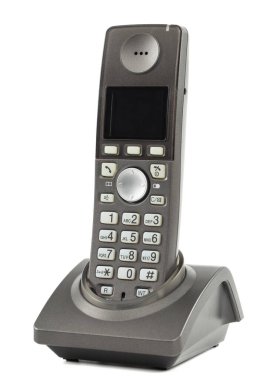 Kablosuz telefon, beyaz arkaplanda izole edilmiş.