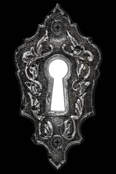 Fényes Fény Kulcslyukba Dekoratív Design Elem Elszigetelt Fekete Háttér — Stock Fotó
