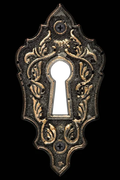 黒の背景に隔離された鍵穴の明るい光 装飾的なデザイン要素 — ストック写真