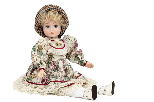 Порцелянова Лялька Ізольована Білому Тлі — стокове фото