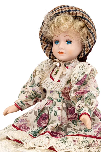 Порцелянова Лялька Ізольована Білому Фоні — стокове фото