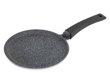 Yapışmayan gri tava, beyaz arkaplanda izole edilmiş.