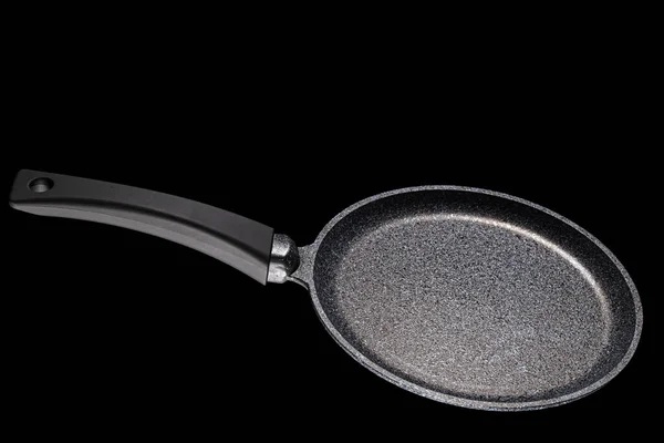 Grå Stekpanna Med Non Stick Isolerad Svart Bakgrund — Stockfoto