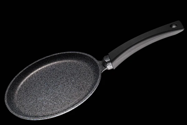 Grå Stekpanna Med Non Stick Isolerad Svart Bakgrund — Stockfoto