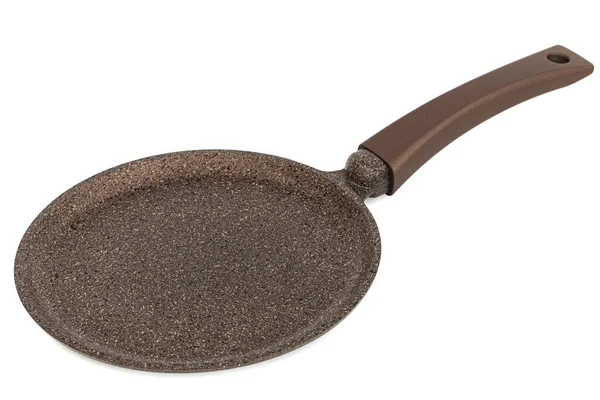 Bruine Koekenpan Met Antikleefmiddel Geïsoleerd Witte Ondergrond — Stockfoto