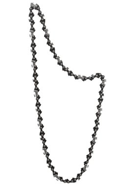 Elektrikli testere için zincir, beyaz arka planda izole edilmiş.