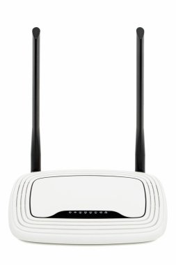 Kablosuz yönlendirici, kablosuz veri teknolojisi, beyaz arkaplanda izole edilmiş.