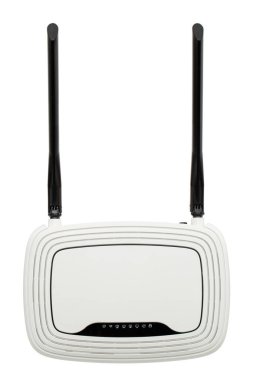 Kablosuz yönlendirici, kablosuz veri teknolojisi, beyaz arkaplanda izole edilmiş.