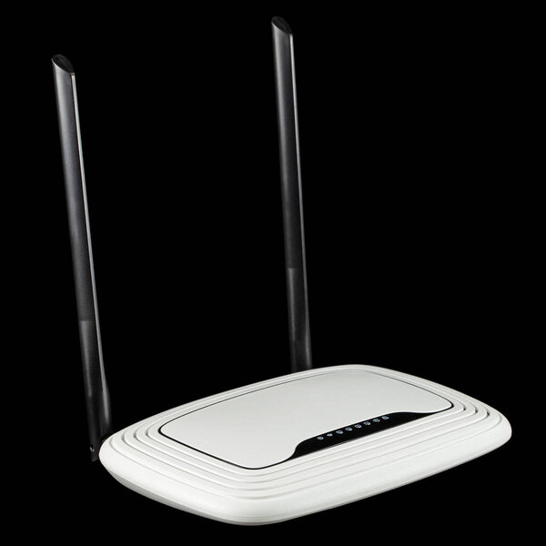 WI-FI wireless router, wireless data technology, isolated on black background