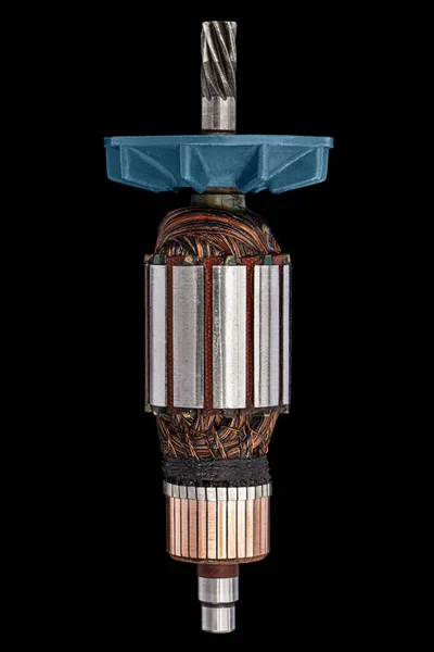 Ротор Або Анкерний Електродвигун Крупним Планом Ізольовані Чорному Тлі — стокове фото