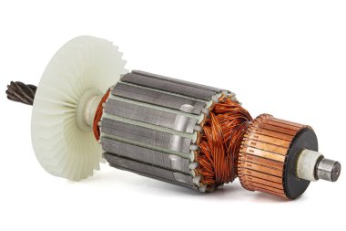 Beyaz arkaplanda izole edilmiş, çapa veya elektrikli motor yakın plan pervane