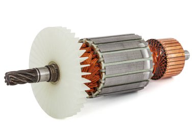 Beyaz arkaplanda izole edilmiş, çapa veya elektrikli motor yakın plan pervane