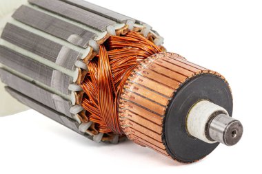 Beyaz arkaplanda izole edilmiş, çapa veya elektrikli motor yakın plan pervane