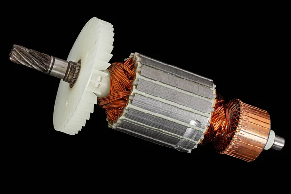 Rotor Fecho Motor Eléctrico Âncora Isolado Sobre Fundo Preto Com — Fotografia de Stock