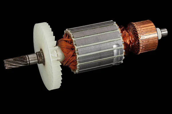Περιστροφικό Αγκυροβολημένο Ηλεκτρικό Κινητήρα Απομονωμένο Μαύρο Φόντο Διαδρομή Αποκοπής — Φωτογραφία Αρχείου