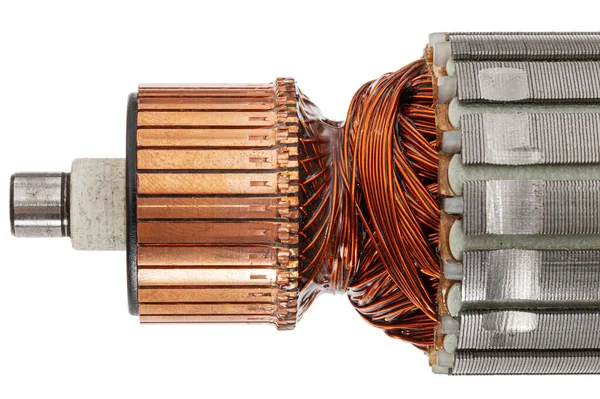 Rotor Nebo Kotva Elektrického Motoru Detailní Záběr Izolované Bílém Pozadí — Stock fotografie