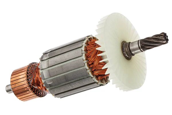 Περιστροφικό Αγκυροβολημένο Ηλεκτρικό Κινητήρα Απομονωμένο Λευκό Φόντο — Φωτογραφία Αρχείου