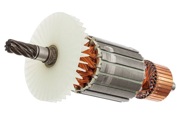 Rotor Anchor Electric Motor Closeup Isolated White Background — Stock Photo, Image