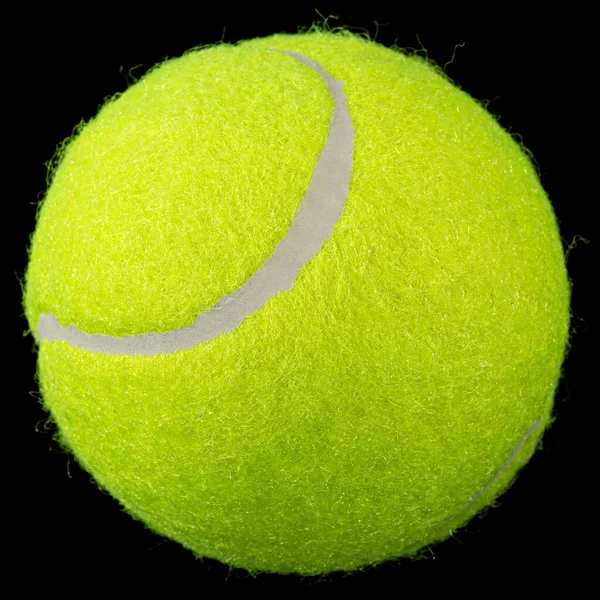 Balle Tennis Verte Isolée Sur Fond Noir — Photo