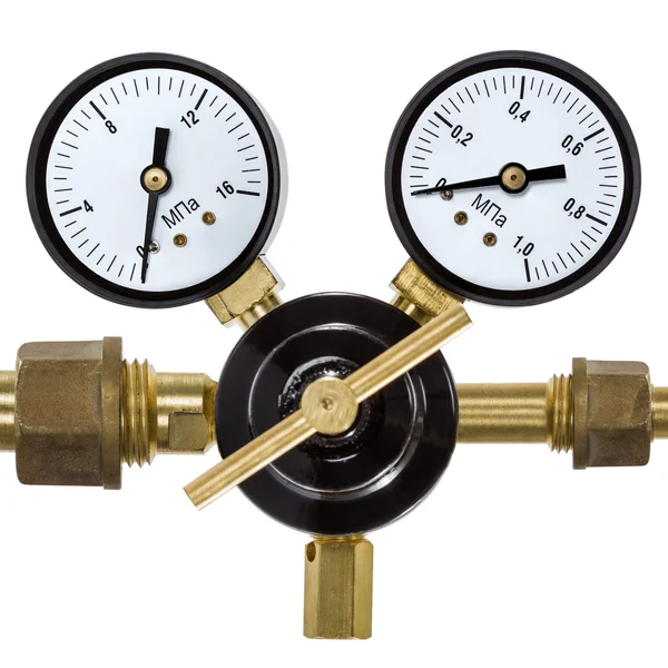 Gas tryckregulator med manometer, isolerad på vit backgro — Stockfoto