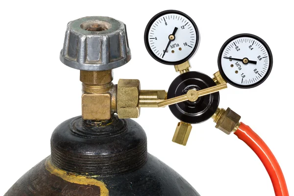 Gas pressure regulator with manometer, isolated on white backgro — Stock Photo, Image