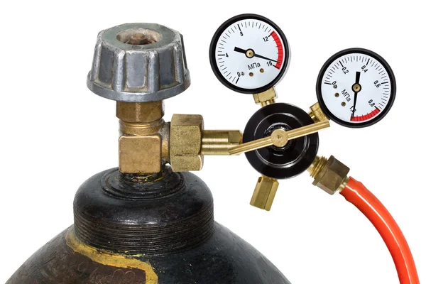 Gas pressure regulator with manometer, isolated on white backgro — Stock Photo, Image