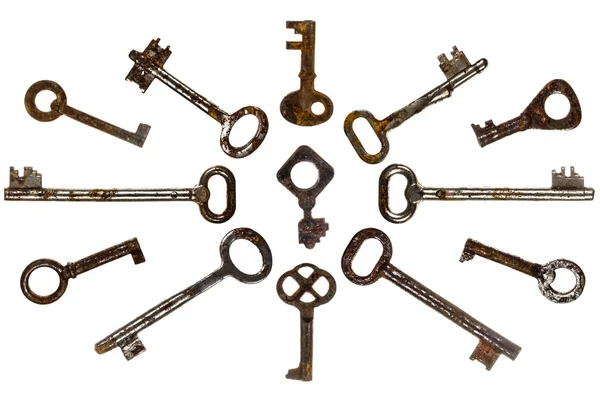 Set de chei vechi, izolate pe fundal alb — Fotografie, imagine de stoc