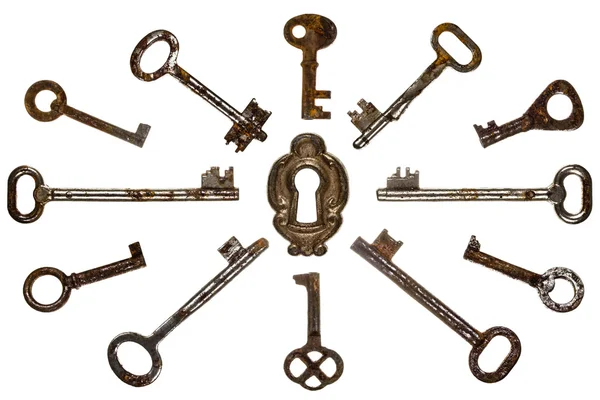 Set of old keys, isolated on white background — Stock Photo, Image