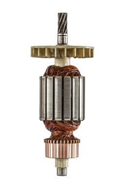 Rotor elektrik motoru yakın çekim, izole beyaz arka plan üzerinde