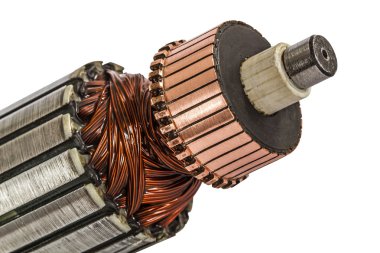 Rotor elektrik motoru yakın çekim, izole beyaz arka plan üzerinde
