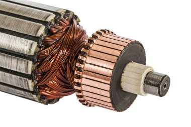 Rotor elektrik motoru yakın çekim, izole beyaz arka plan üzerinde
