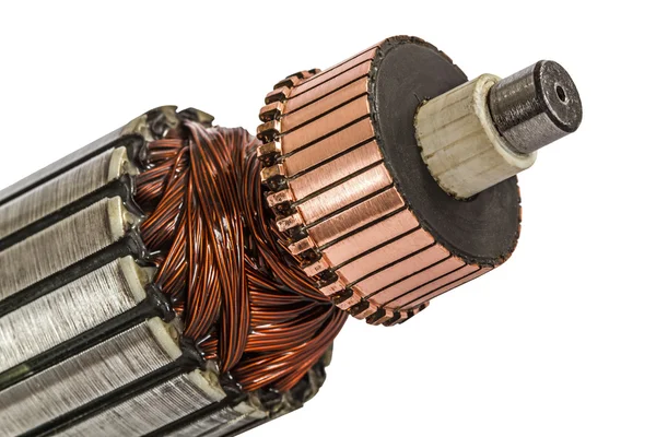 Rotor van elektromotor close-up, geïsoleerd op witte achtergrond Stockafbeelding