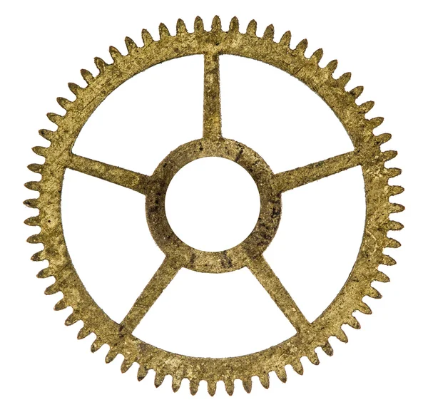 Pinion of old clock mechanism, isolated on white background — Stock Photo, Image