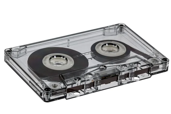 Nahaufnahme einer alten Audiokassette, isoliert auf weißem Hintergrund — Stockfoto