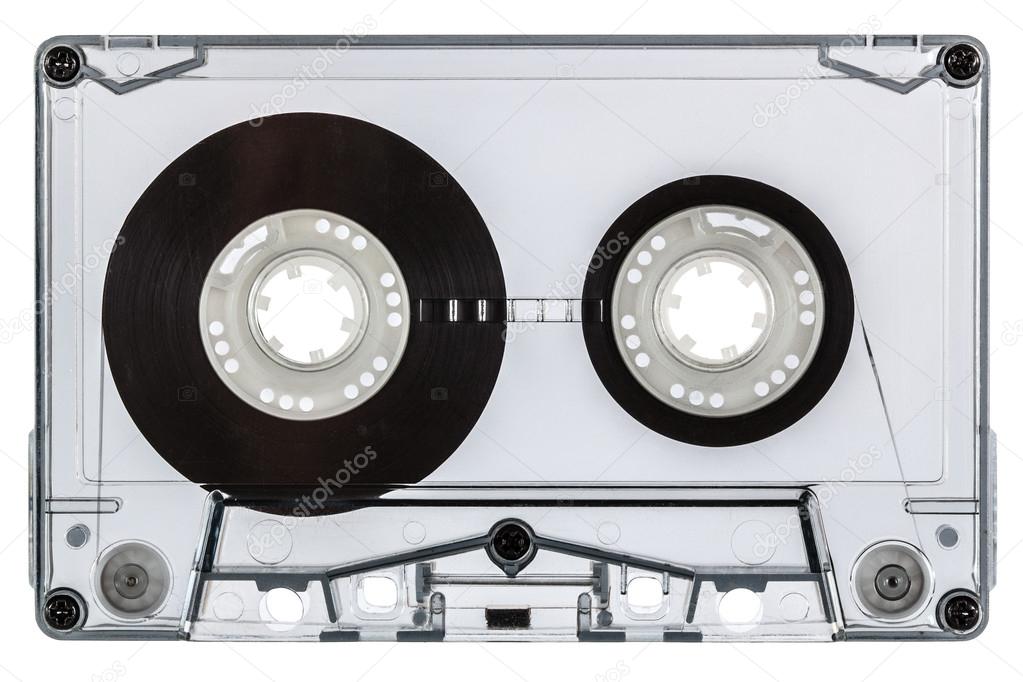 Close up of vintage audio cassette, isolated on white backgroun