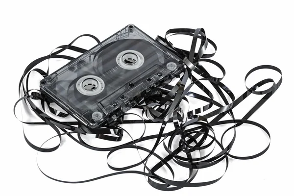 Närbild på vintage audio tape kassett, isolerad på vit, med — Stockfoto