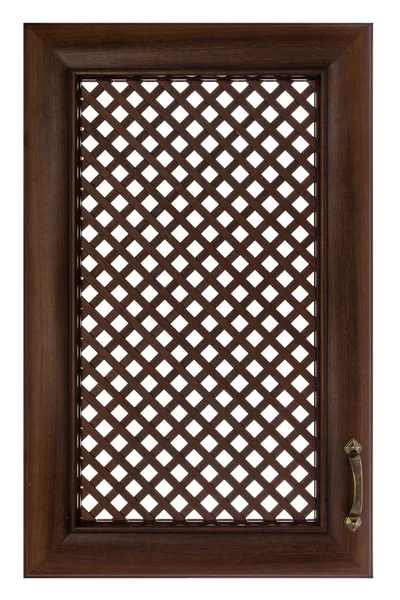 Egy rácsos, elszigetelt fehér háttérb fából készült bútor ajtó — Stock Fotó