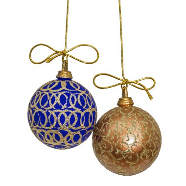 Güzel Noel topları isolat, altın bir iş parçacığı askıya alınır