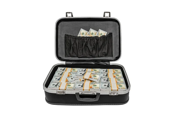 Lot of money in a suitcase isolated on white, with clipping path — Stock Photo, Image