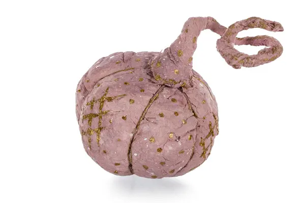 Exclusive handmade toy in the form of pink pumpkin, isolated on — Stock Photo, Image