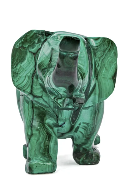 Statuetta elefante da malachite, isolata su sfondo bianco, — Foto Stock