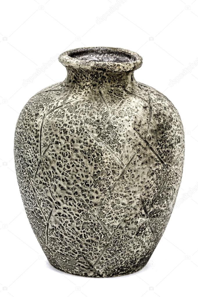 Grey ceramic vase, isolated on white background