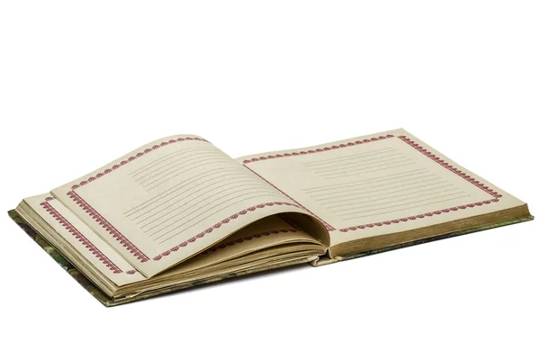 Open old notebook, isolated on white background — Stock Photo, Image