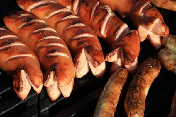 Beaucoup Bratwurst Allemand Sur Barbecue Grill — Photo