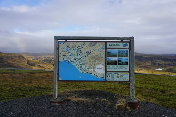 Ijsland Hveragerdi November 2016 Toeristische Kaart Van Zuid Ijsland Stockfoto